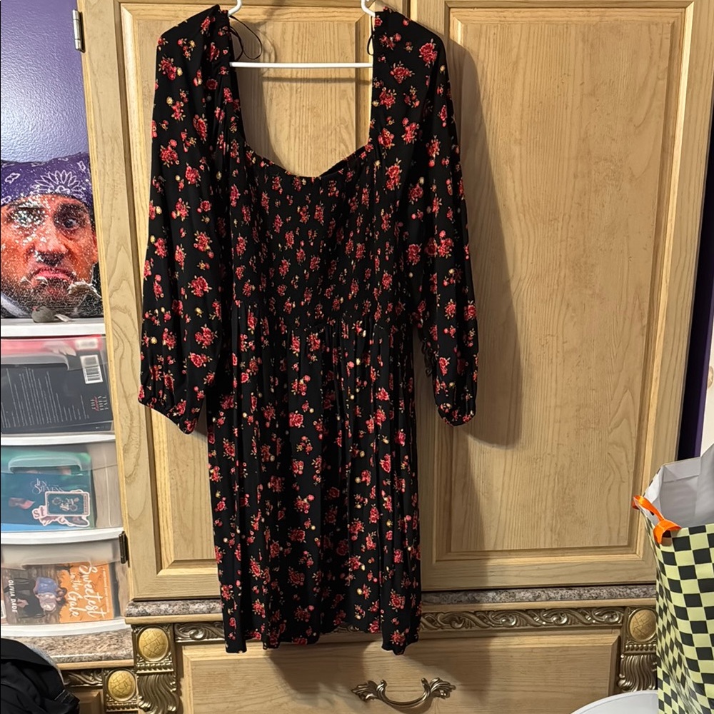 Old Navy Black and Red Long Sleeve Sundress with extra back strap and pockets